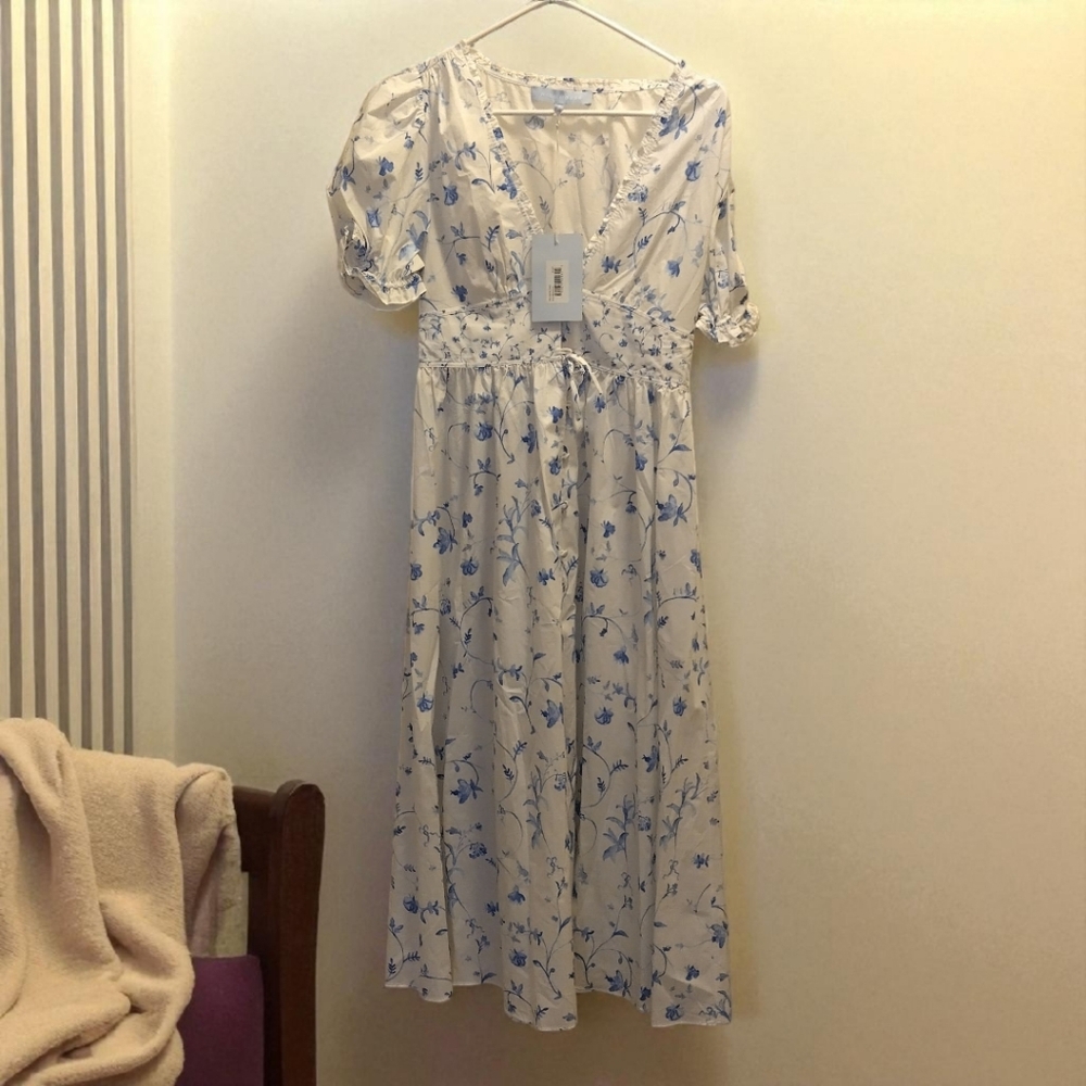 Hill House Blue and White Floral Midi Dress